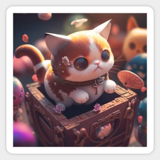 Kawaii Cute Brown Kitten | White, brown and red cat with green eyes | Digital art Sticker Sticker